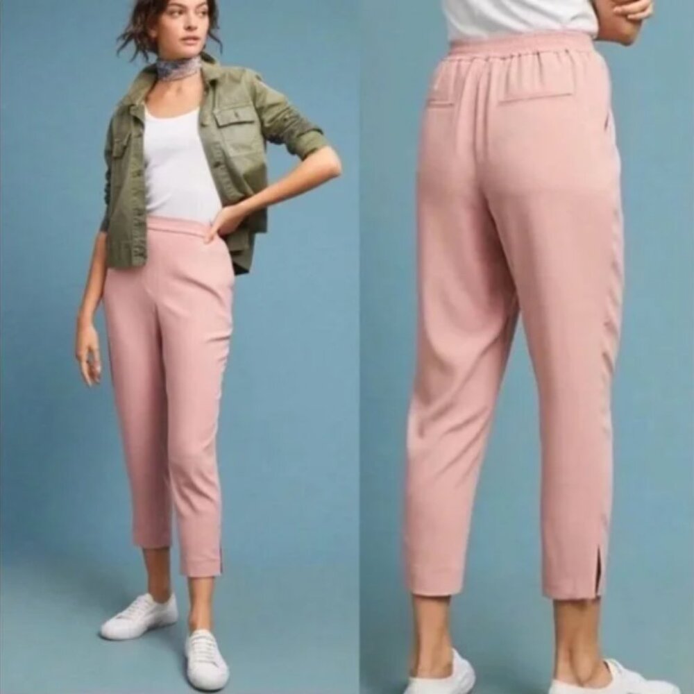 Anthropologie The Essential Pull On Cropped Trousers in Rose Pink Size Medium